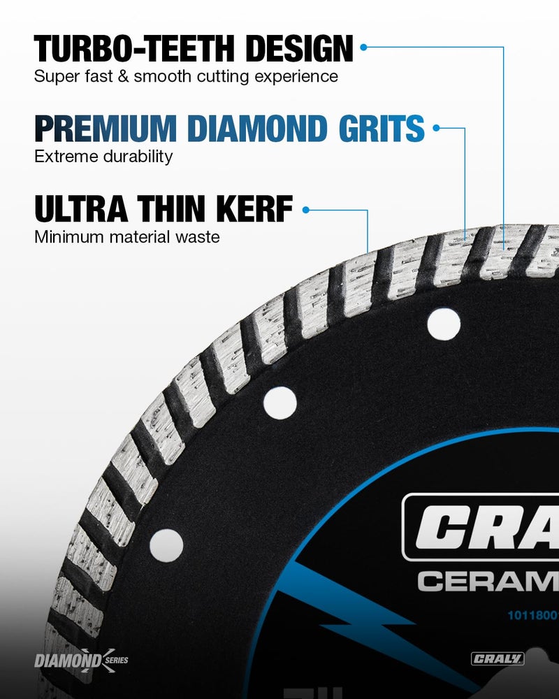CRALY 7 Inch Super Thin Turbo Diamond Blade, 7/8 in Arbor, 7'' Diamond Stone Blade for Angle Grinder & Circular Saw, Diamond Cutting Wheel for Cutting Granite, Concrete, Brick, Marble, Masonry - Image 3